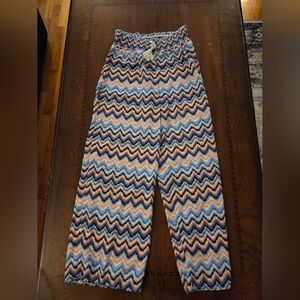 girl large TAkara pants blue white pink, stretchy waist loose fit